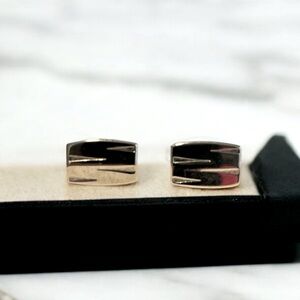 Silver tone geometric design cufflinks